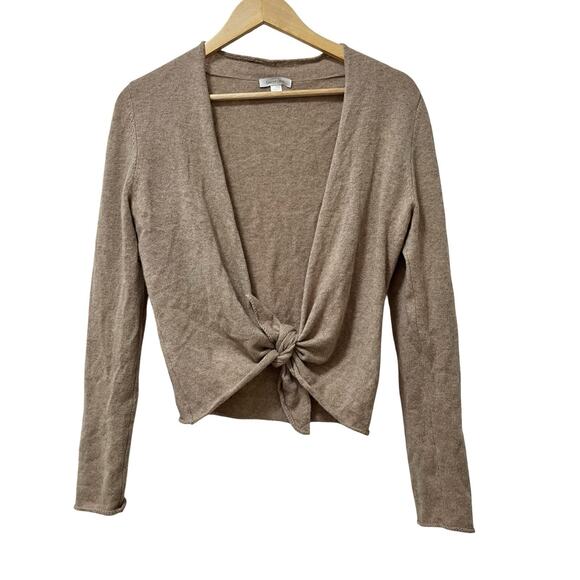 Garnet Hill 100% Cashmere Easy Tie Front Cardigan Size S Neutral Quiet Luxury - Picture 1 of 8